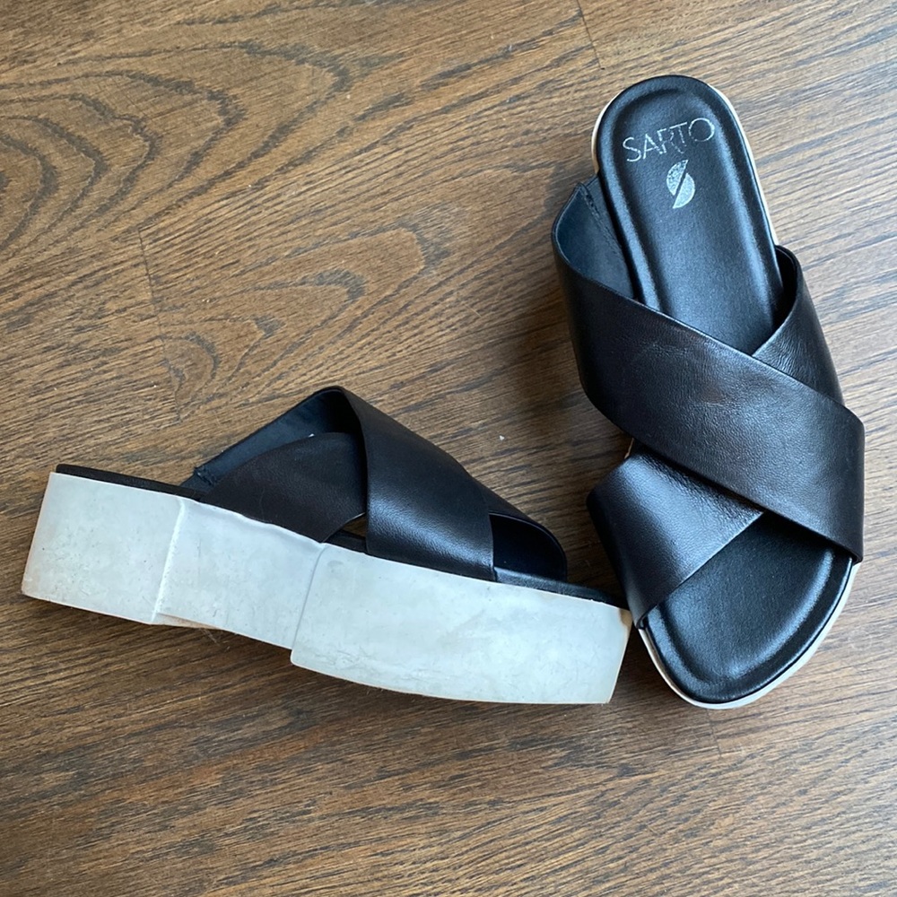 Black Leather Platform Sandals